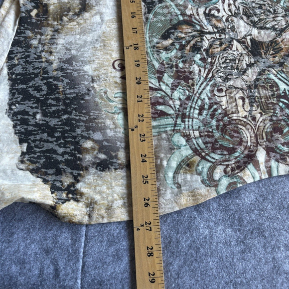 Boho Chic Top Womens Plus Size 2X 3/4 Sleeve Sharkbite Hem Abstract Western - Picture 9 of 9